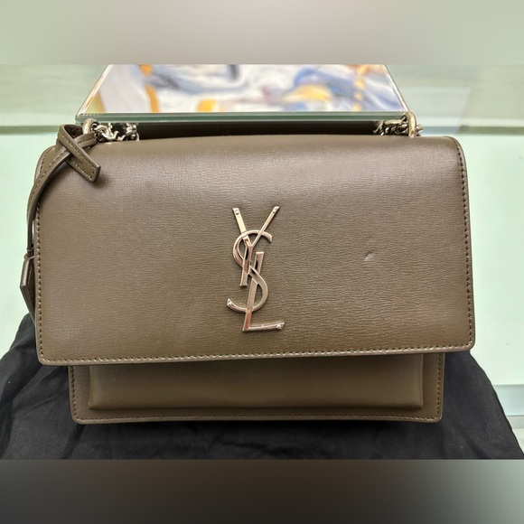 Authentic Saint Laurent Medium Sunset Bag in Olive Green - Picture 12 of 13
